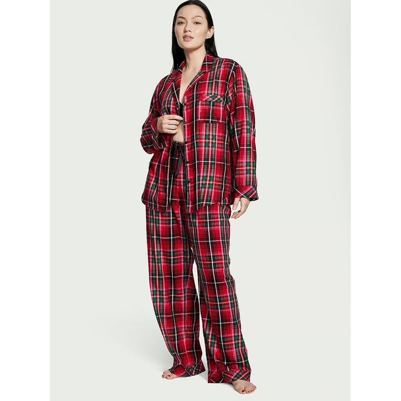 Victoria's Secret Flannel Red Pajamas Long Sleeve Pants Set Size Large Loungwear - Picture 1 of 6